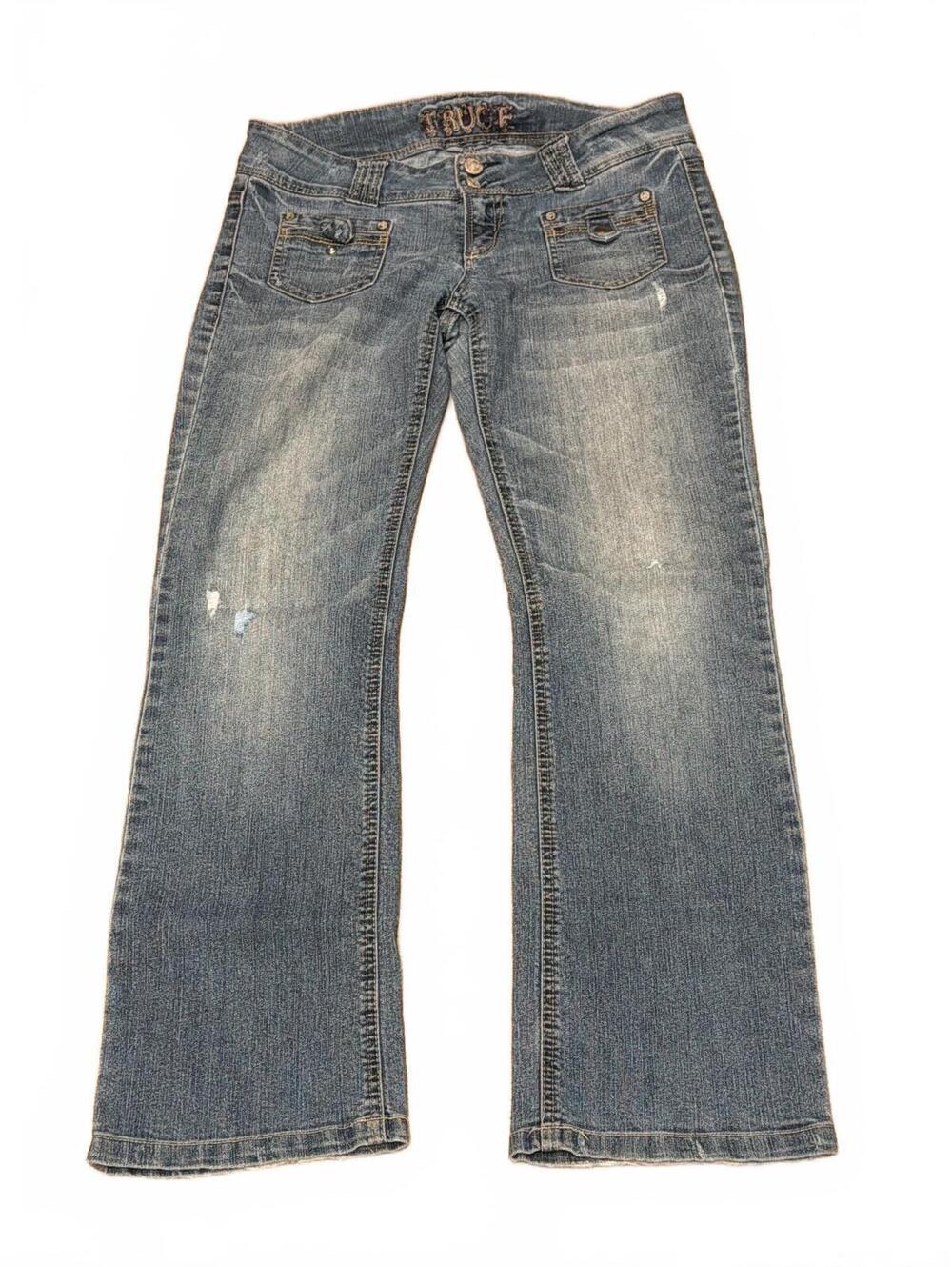 Y2K Truce Low Rise Boot Cut Jeans Womens Juniors 15 Embroidered Pockets